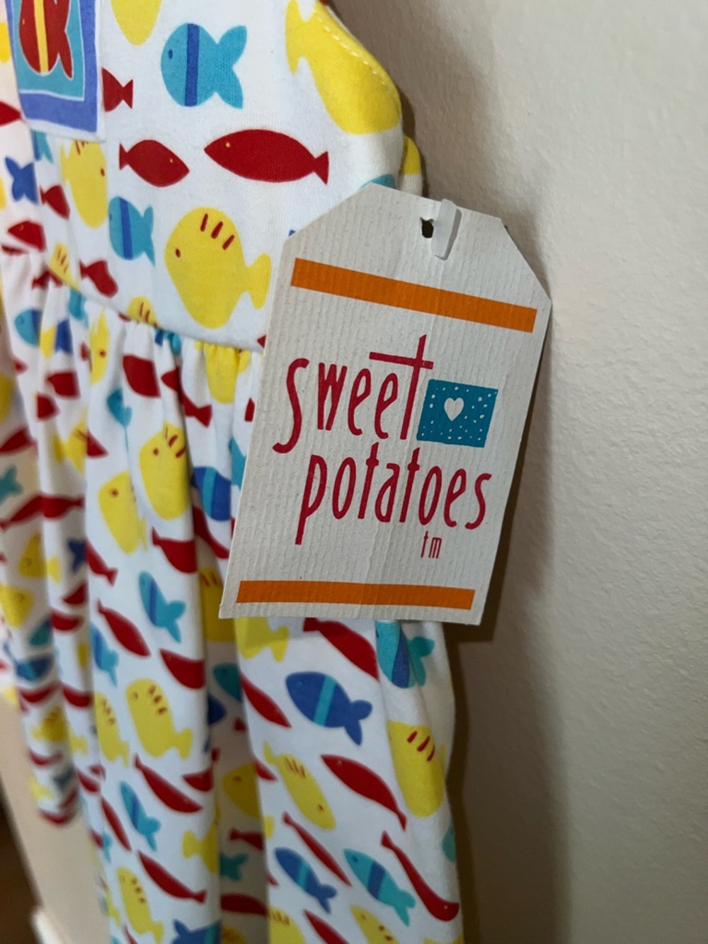 Vintage Marimekko Toddler Sundress with Red, Yellow & Blue Fish Print 2T - Picture 3 of 7